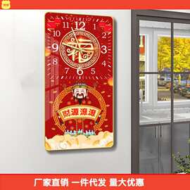 厂家批发新年春节福禄寿财神挂历挂墙钟表客厅餐厅装饰画静音代发