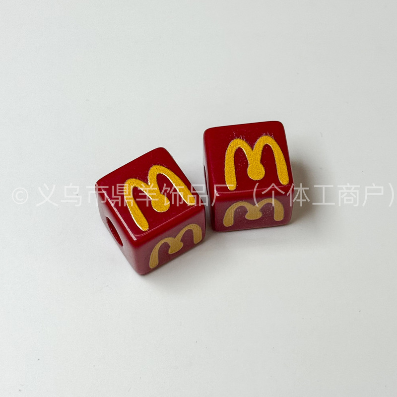 M プリントスクエアビーズアクリルルースビーズ携帯電話チェーンバッグペンダントペンダント DIY 手作りジュエリーアクセサリー材料|undefined