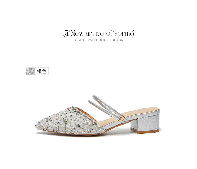 Sandal đính đá nữ đế thấp quai mảnh phối váy — BL139 màu bạc chi tiết 26