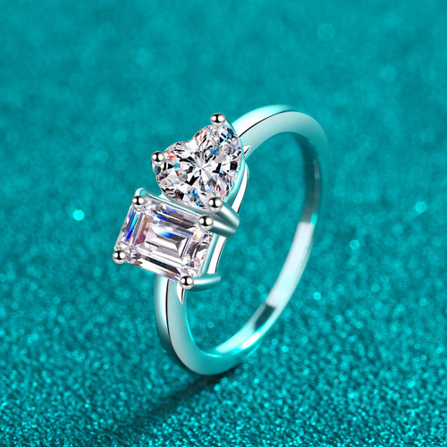 925 sterling silver ring women's special-shaped moissanite emerald cut ring plated pt950 gold meson manufacturer wholesale