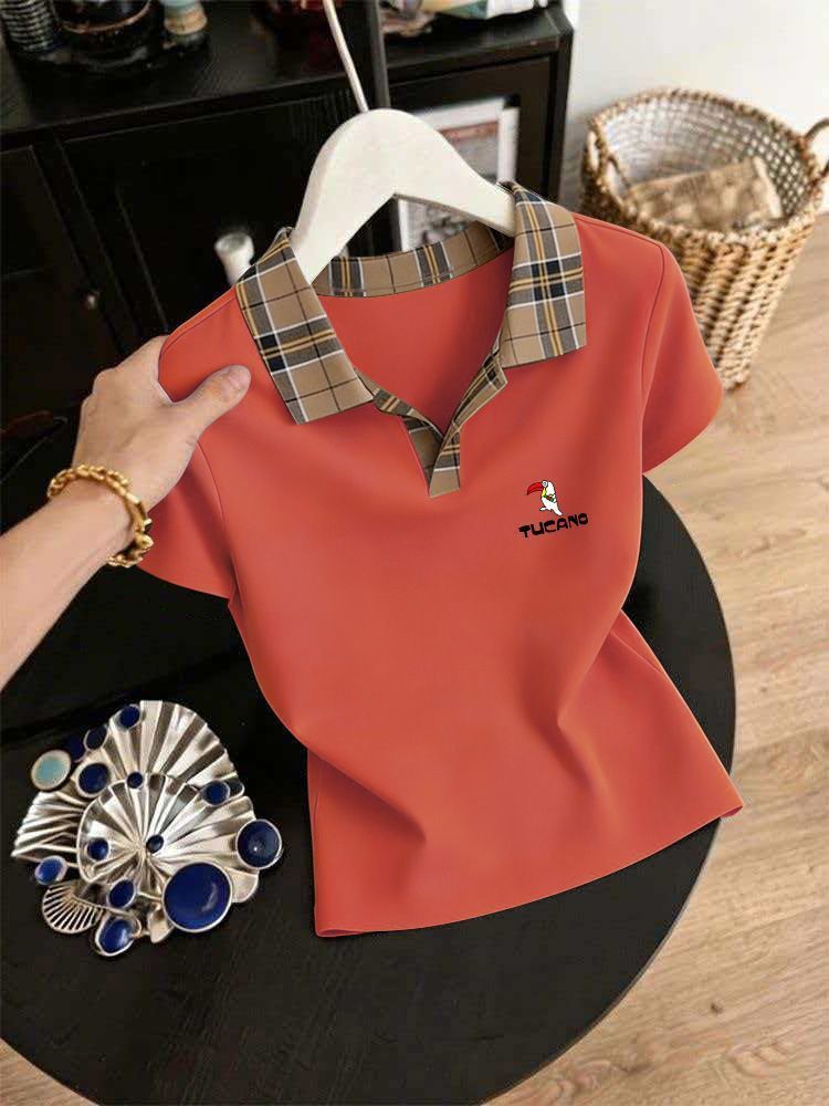 Women's Classic Fit Polo Shirt Short Sleeve Cotton Blend Casual Top With Print Collared T-Shirt_ecoleips.com