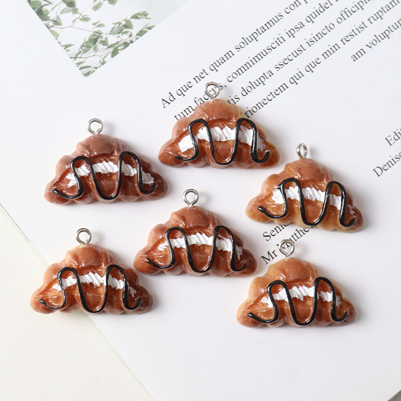 Resin cake bread brushed croissant food play pendant keychain mobile phone chain earrings diy accessories pendant