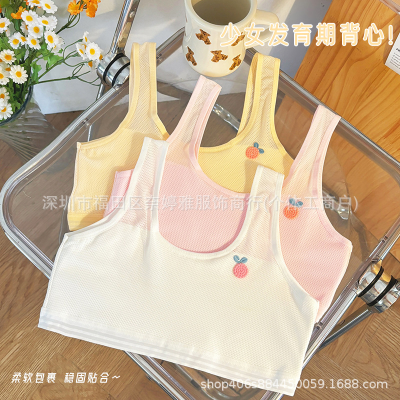 Girls' Underwear Development Period 10 Years Old Pure Cotton Middle School Young Girls Summer Thin Style Medium and Large Children's Backless Bra 8-15