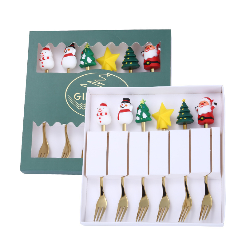 골든 인형 풀 포크 6pcs 럭키 그린 박스