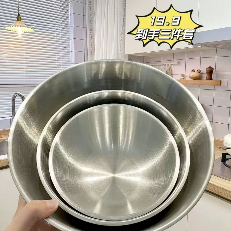 Thick 304 stainless steel multi -functional dishes and noodles multi -use pelvic home Korean band scale salad bowl egg bowls