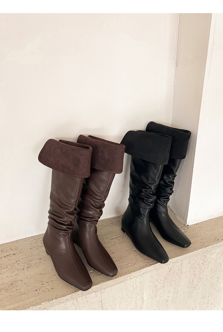 Boot nữ cổ cao quá gối da thật mũi vuông gót xuồng tăng chiều cao — màu nâu, màu đen chi tiết 29