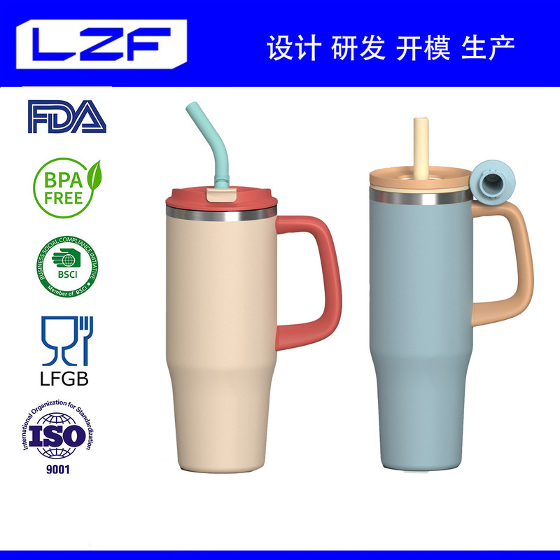 New Product 32oz Stainless Steel Inner 304 Material with Handle Coffee Car Cup with Straw Lid Vacuum Ice Cup