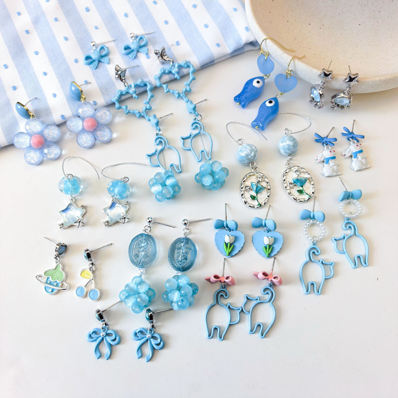 [Ocean Blue Series] Summer New Original Design Handmade Fresh Holiday Style Blue Earrings Factory Earrings for Women