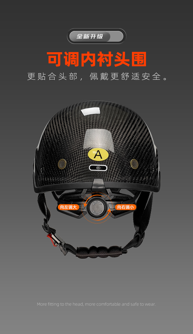 Qike Carbon Fiber Half Helmet for Electric Vehicles, Motorcycles, Summer Riding Safety Helmet for Men and Women, 3C Riding Helmet