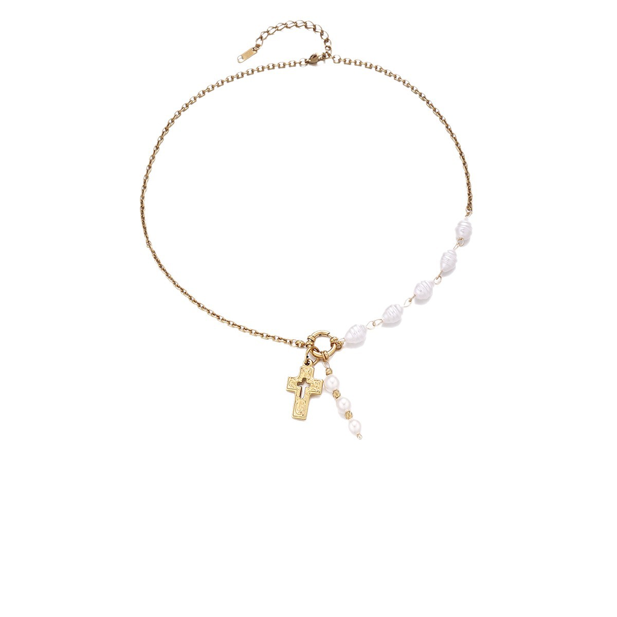 TENA Europa y América collar de acero inoxidable lujo ligero nicho cruces de perlas verdaderas cadenas de clavículas joyería al por mayor