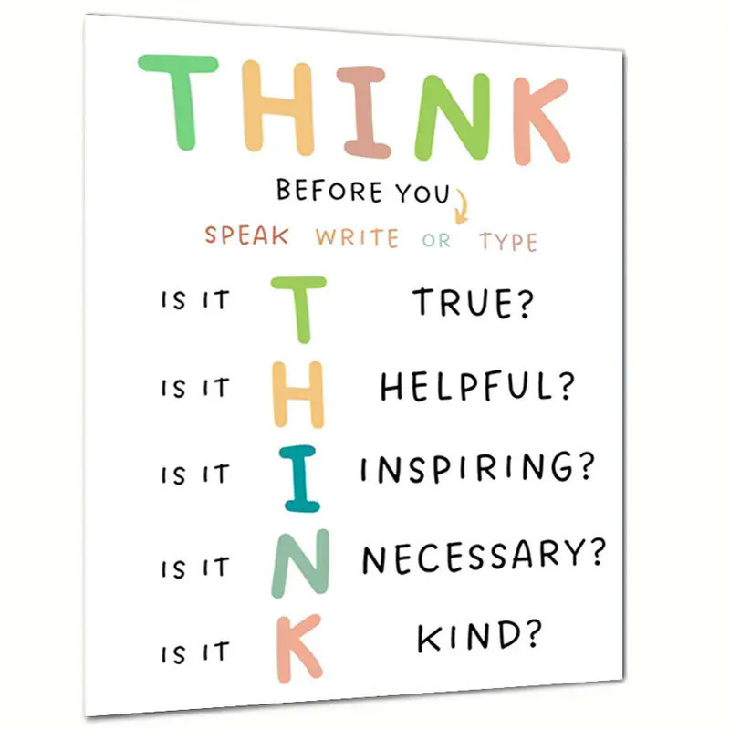 School classroom, quiet corner poster decoration, think before you speak, writing or text, friendship poster