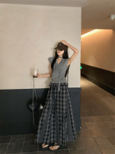 小众设计感扭结短袖T恤拼接格子半身裙2025夏季新款时尚两件套女