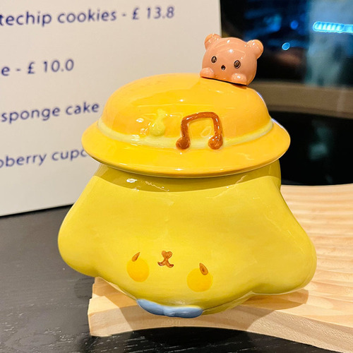 Cute Fufu Dog Ceramic Cup with Lid Spoon Couple Water Cup Soft Cute Healing Breakfast Mug with Straw 