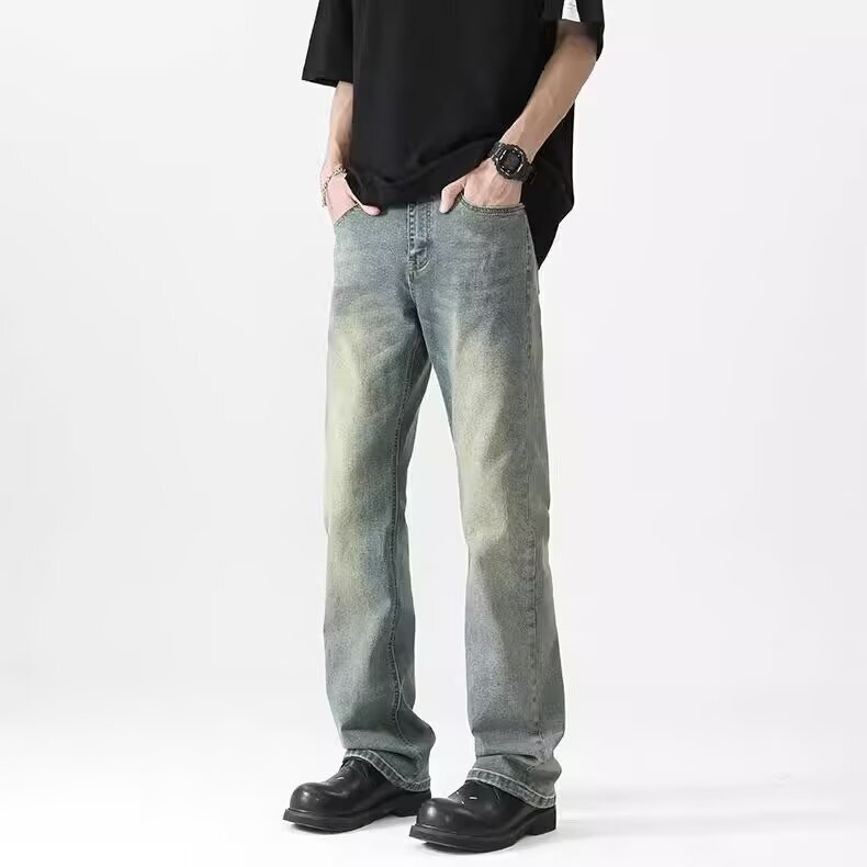 Fashion American Style Straight-Leg Jeans for Men, Autumn and Winter New Vintage Washed Stretchy Loose Casual Wide-Leg Pants Fashion American Style Straight-Leg Jeans for Men, Autumn and Winter New Vintage Washed Stretchy Loose Casual Wide-Leg Pants