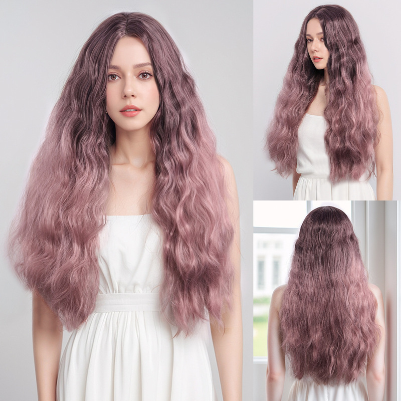 Fashion European and American Style Pink Wig for Women with Highlights, Dark Roots, Heat-Resistant Pre-Plucked Synthetic Lace Front Wig for Daily Party Use