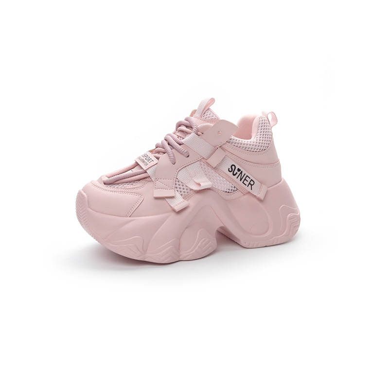 Giày sneaker nữ chunky đế dày tăng chiều cao 8cm, lưới thoáng khí mùa hè — M2572 mbe trắng trong suốt lưới, M2572 lưới trong suốt màu hồng