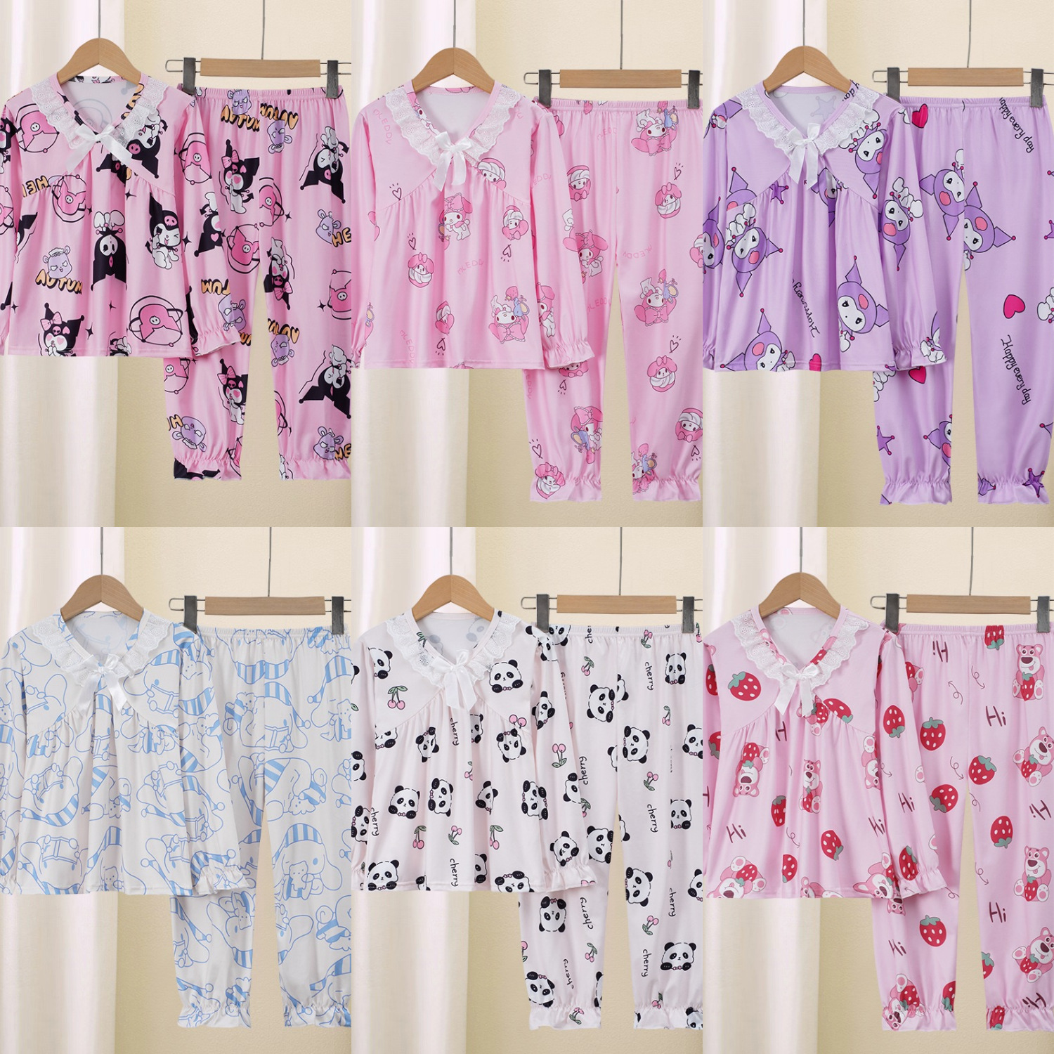 Primavera y otoño pijamas infantiles manga larga princesa de dibujos animados para niños pequeños bebés adultos aire acondicionado conjunto de ropa para el hogar