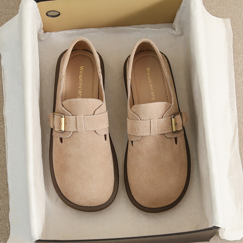 Weiwei girl 723-1 frosted cowhide soft-soled Boken shoes women's round toe single-layer shoes slip-on Boken shoes women's flat shoes