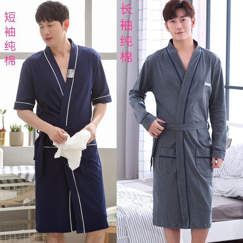 Camisón de algodón de primavera y verano de los hombres de manga corta Albornoz de primavera y otoño camisón pijamas de los hombres ropa de casa grande