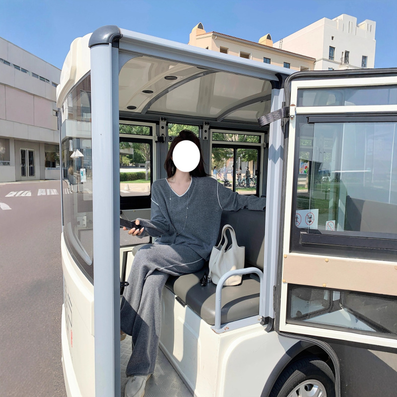 7663韩版简约针织套装秋季新款慵懒撞色线条设计毛衣长裤两件套女|undefined