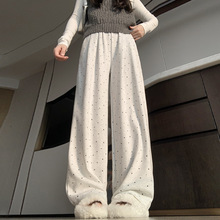 米白色波点糯米裤女春秋冬2025新款垂感休闲小个子软糯加绒阔腿裤