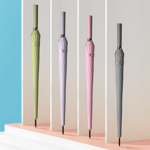Creative 16-bone straight umbrella with color handle automatic Japanese double simple long handle umbrella for men and women reinforced storm-resistant umbrella