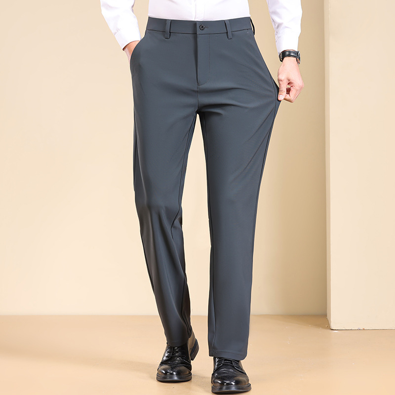 Comercio exterior caliente seda de hielo de verano pantalones casuales de hombre rectos elásticos pantalones de traje de hombre de color sólido de negocios elásticos