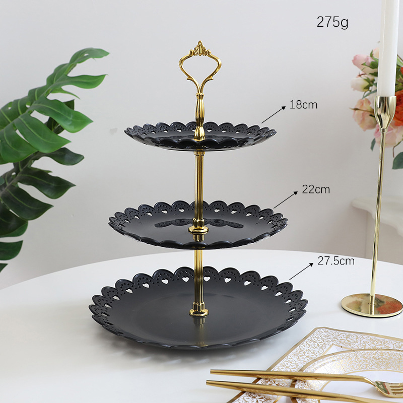 黑色甜品台婚礼蛋糕展示架点心托盘北欧家用客厅三层白色水果盘|undefined