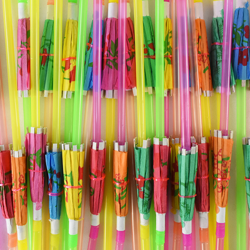 Desechable Hawaiano pequeño paraguas paja Flamingo piña cóctel paja jugo beber paja artesanía