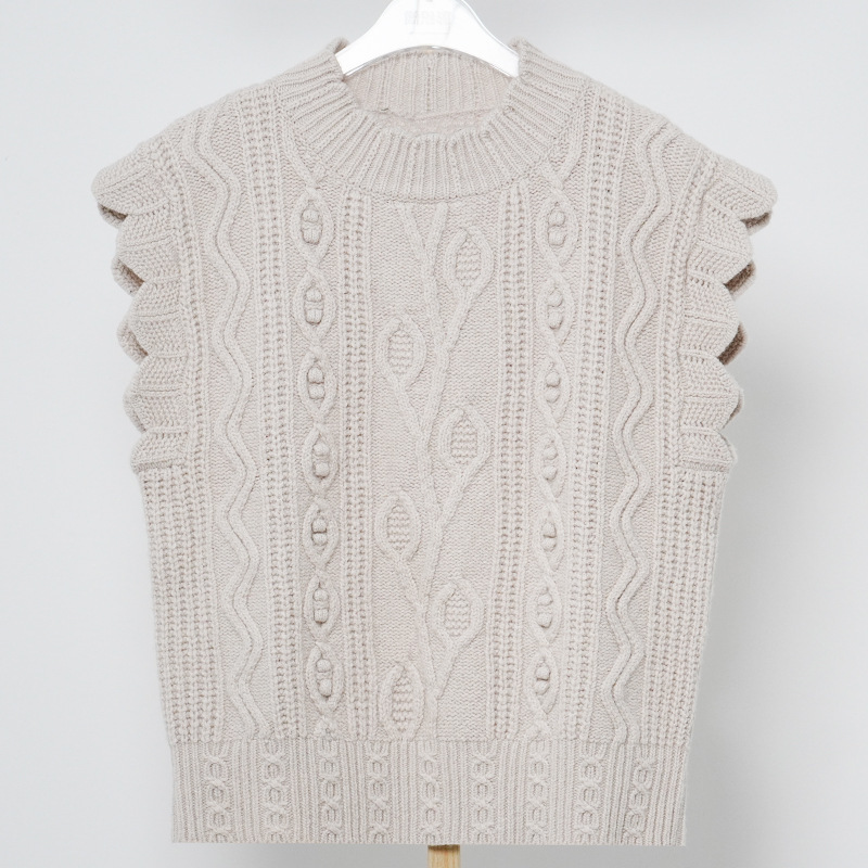 S family 21 autumn and winter new women's geometric flowers high collar sleeveless wool sweater vest women's waistcoat 210564