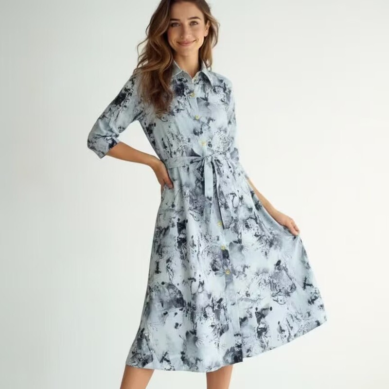 Foreign Trade Cross-Border Vacation Style Dress, Plus-Size Women's Clothing, Spring and Autumn Style, Printed Long Dress, Printed Shirt Dress Foreign Trade Cross-Border Vacation Style Dress, Plus-Size Women's Clothing, Spring and Autumn Style, Printed Long Dress, Printed Shirt Dress
