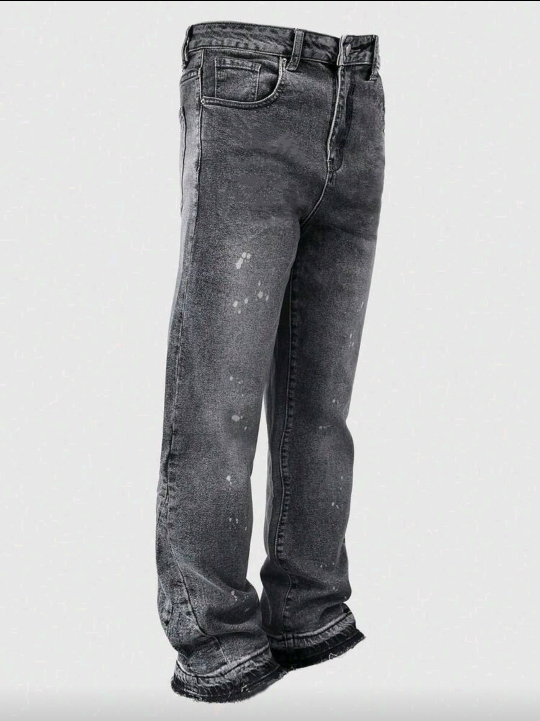 Men's Clothing Popular American Retro Washed Distressed Gray Splatter Paint Curved Blade Jeans Men's Trendy Loose Wide Leg Pants_mkmklike.com