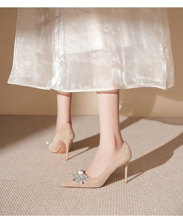 9888H-101 Wildleder-Schleifen-Strass-Schuhe – Hochzeitsschuhe, Alltagsschuhe, professionelle, vielseitige Schuhe für Arbeit, Bankett und festliche Anlässe_voghion.com