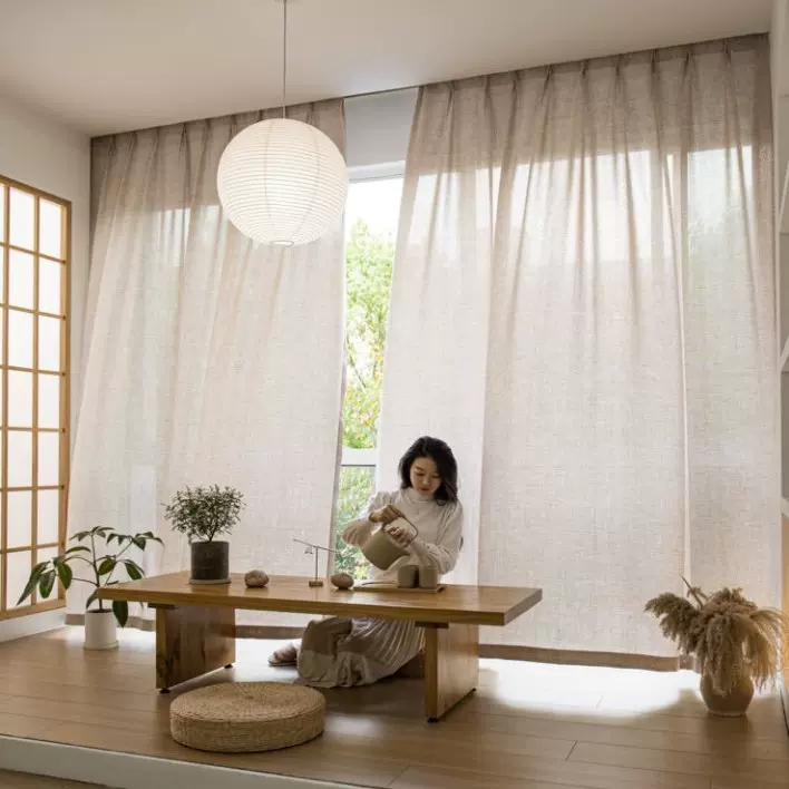 窗纱亚麻布窗帘不透人纱帘窗帘亚麻遮光纱帘布料纱帘窗纱布料外贸