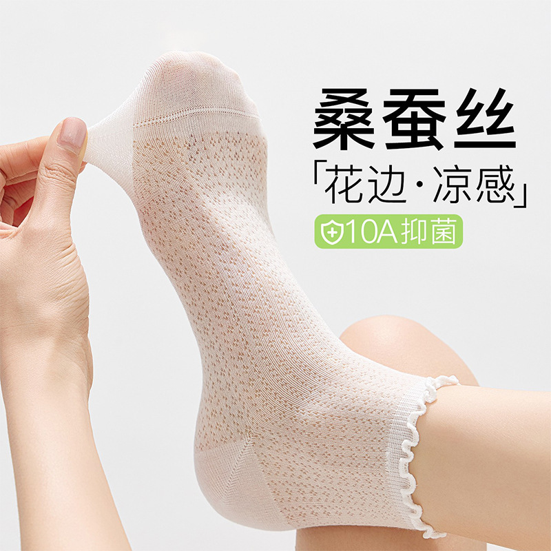 Women's Short Silk Socks, Summer Thin Mesh Breathable Socks, 2026 New Style, White Short Socks with Ruffled Edges Women's Short Silk Socks, Summer Thin Mesh Breathable Socks, 2026 New Style, White Short Socks with Ruffled Edges