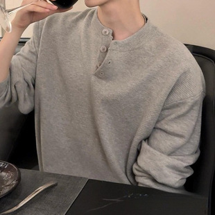 Grey Henry Collar Sweater Men's Autumn and Winter V-neck Sweater Lazy Style High-end American-style Inner Base Shirt