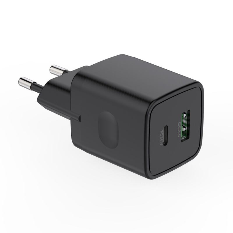 Yiboyuan PD30W+USB Wall Charger Fast Charging Charging Head European Standard Wall Charger TYPE-c+QC3.0
