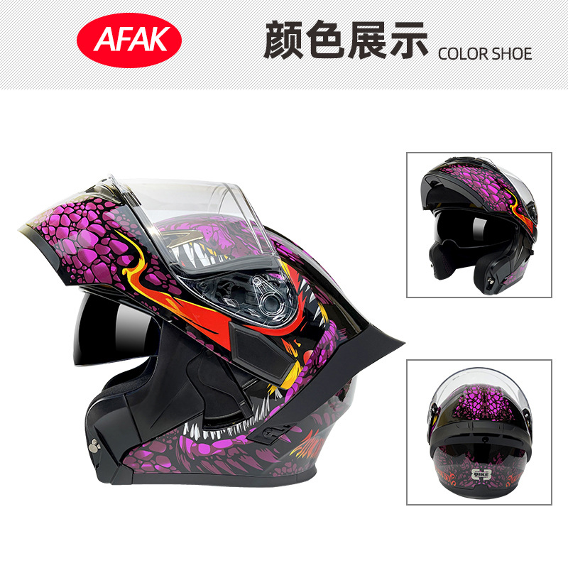 Casco de motocicleta abatible certificado 3C/DOT para hombres y mujeres, modelo de cuatro estaciones con doble visera y gran alerón trasero, fabricante de cascos de motocicleta integrales.