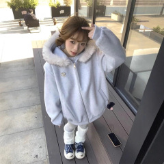 美式复古毛领连帽拉链开衫卫衣女秋冬2025新款韩系慵懒风加厚外套
