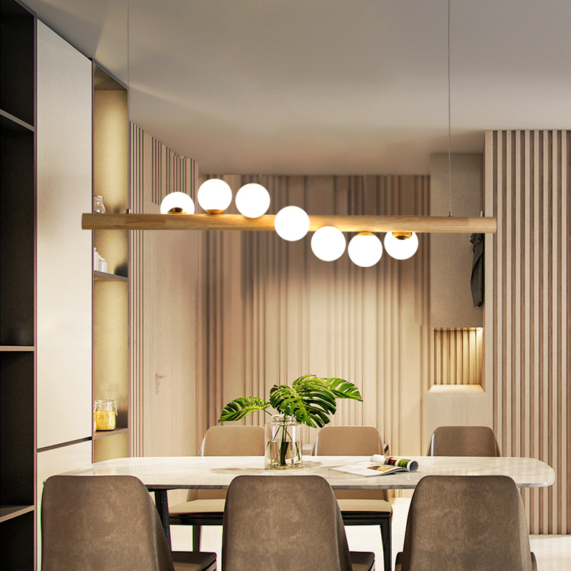 Nordic restaurante largo araña ins estilo simple moderno de madera maciza lámpara de mesa de comedor personalidad creativa bar lámpara de frijol mágico
