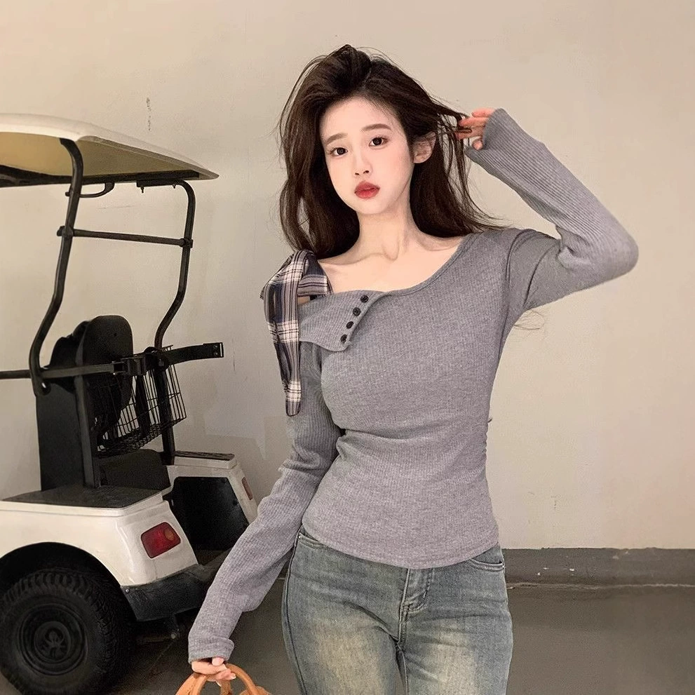 Трансграничные новые нерегулярные банты чистые рубашки с открытыми плечами женские футболки с длинными рукавами