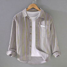 G081日系小清新风男士青年灯芯绒长袖衬衫休闲宽松百搭一件代发