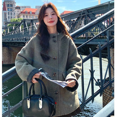 小个子短款手工双面羊毛大衣女 手缝减龄牛角扣连帽双面羊绒大衣