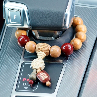 Car Pendant Cinnabar Bead Bracelet for Car hanging - peach-beads-safe-in-and-out-a-15mm