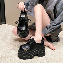 网红超厚底大头皮鞋女鞋2025春季新款韩版松糕单鞋时尚街拍乐福鞋