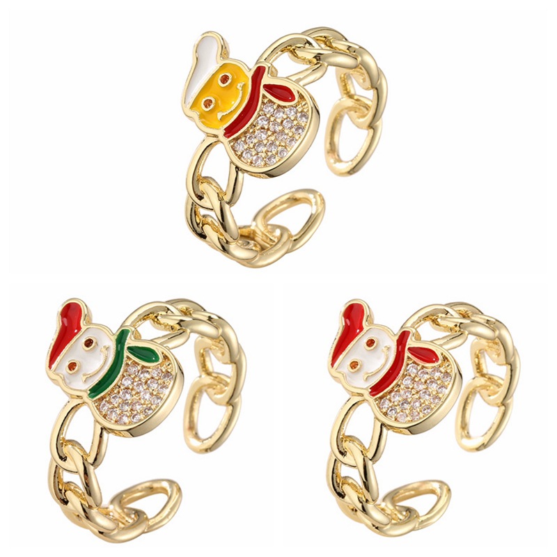 Lady Christmas Hat Santa Claus Copper Zircon Open Ring 1 Piece