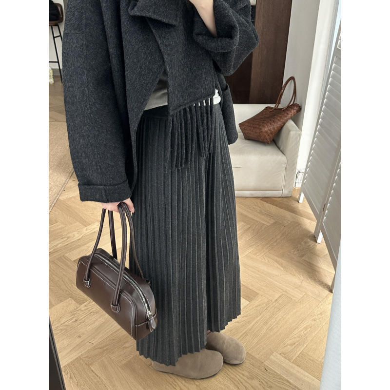 版型超正加厚中长款针织百褶裙女2025秋冬新款韩系仿羊毛半身裙子