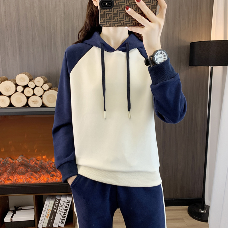 Hooded sweater new casual top fashion spring and autumn New Sports women's clothing solid color sweater all-matching