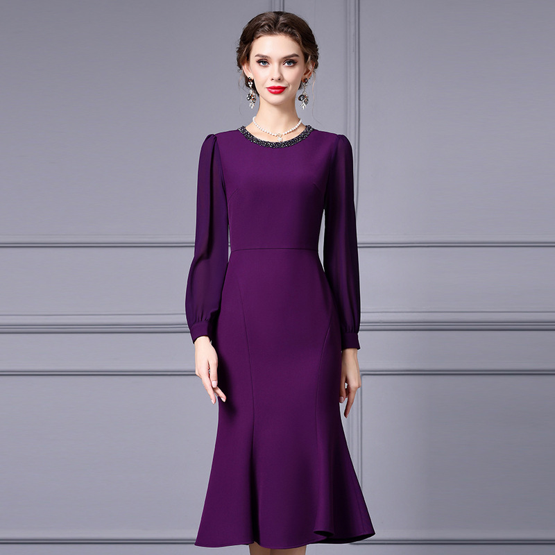 Zhili Important Occasion Dress 2026 New Spring Collection Light Luxury Rhinestone Embellished Slim Fit Mid-Length Mermaid Dress