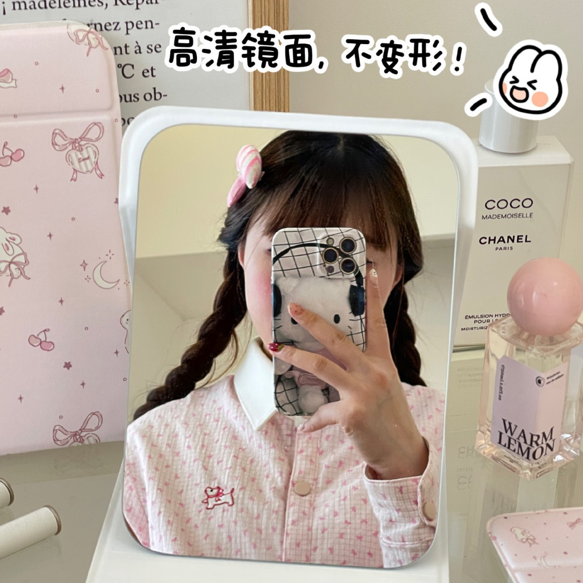 Espejo de dibujos animados, espejo de tocador de escritorio para el hogar, espejo de maquillaje plegable portátil para la oficina del dormitorio de estudiantes